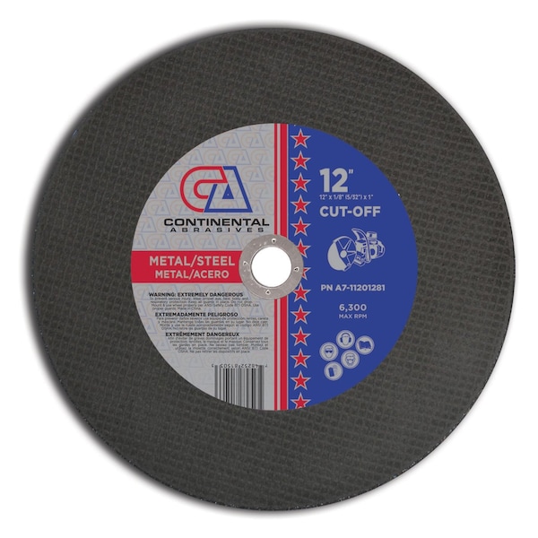 Continental Abrasives 12" x 1/8" (5/32) x 1" Triple Reinforced High Speed Gas or Electric Abrasive Saw Blade for Metal A7-11201281 - main